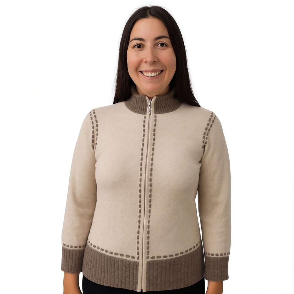 Queenie Cashmere Fashion Full-Zip Sweater SP Beige Brown NWOT